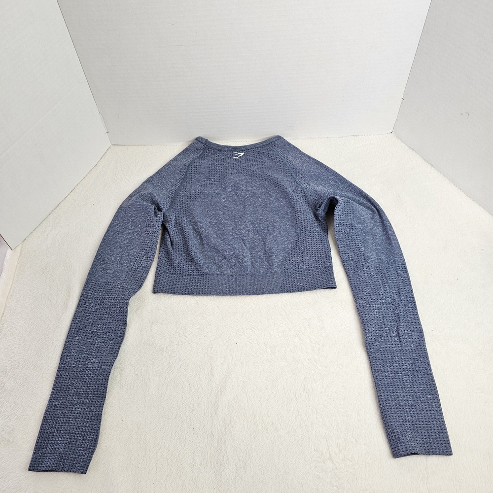 Gymshark Vital Seamless Long Sleeve Crop Top Washed Blue Marl Womens Size Small